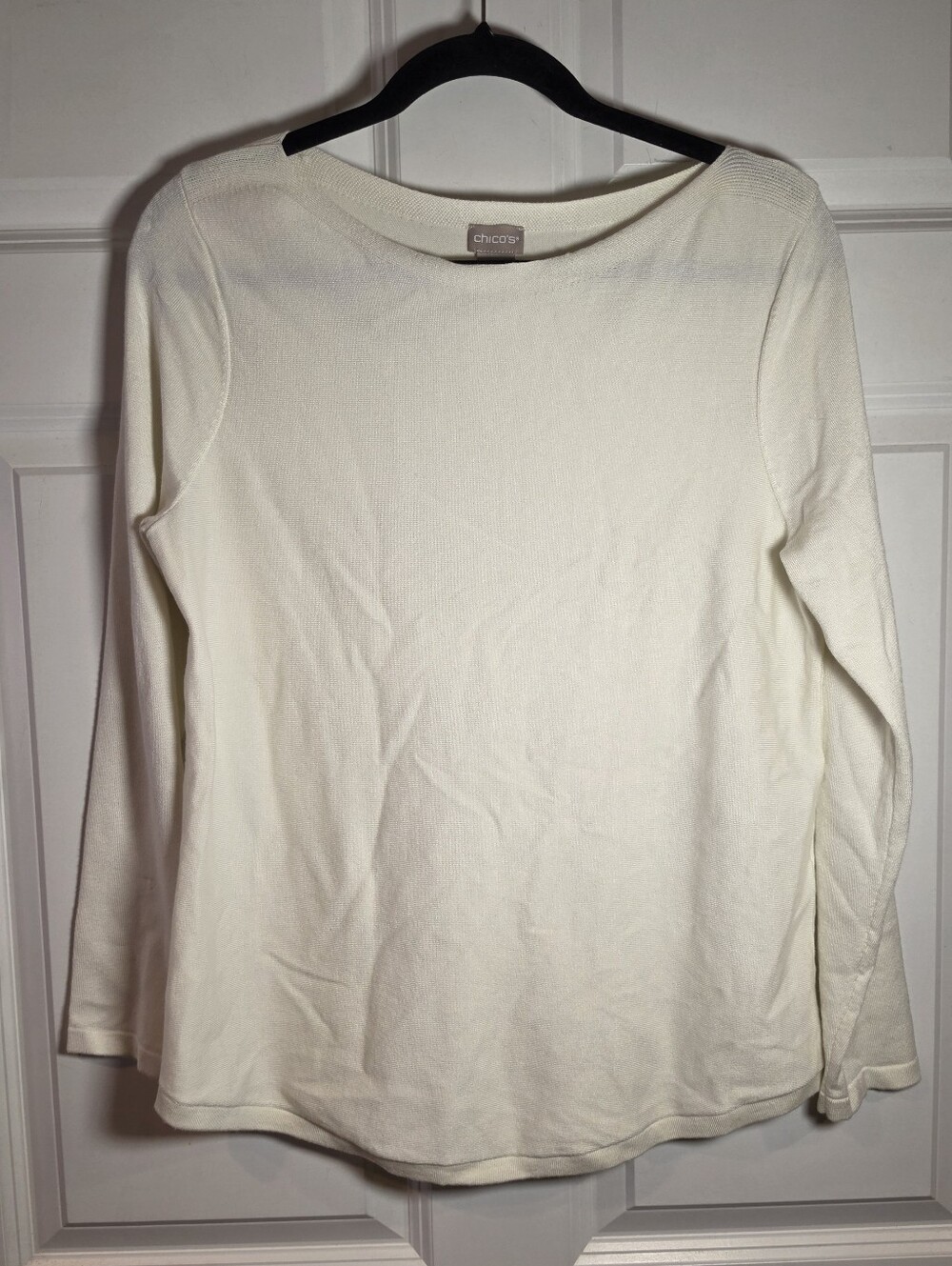 Chico's Long Sleeve Boatneck Top in Ivory M Chicos 1